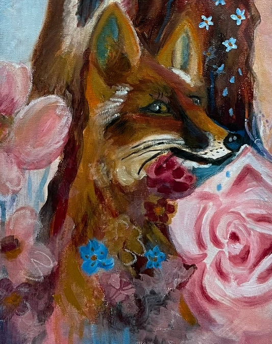 Woman with deer and fox
