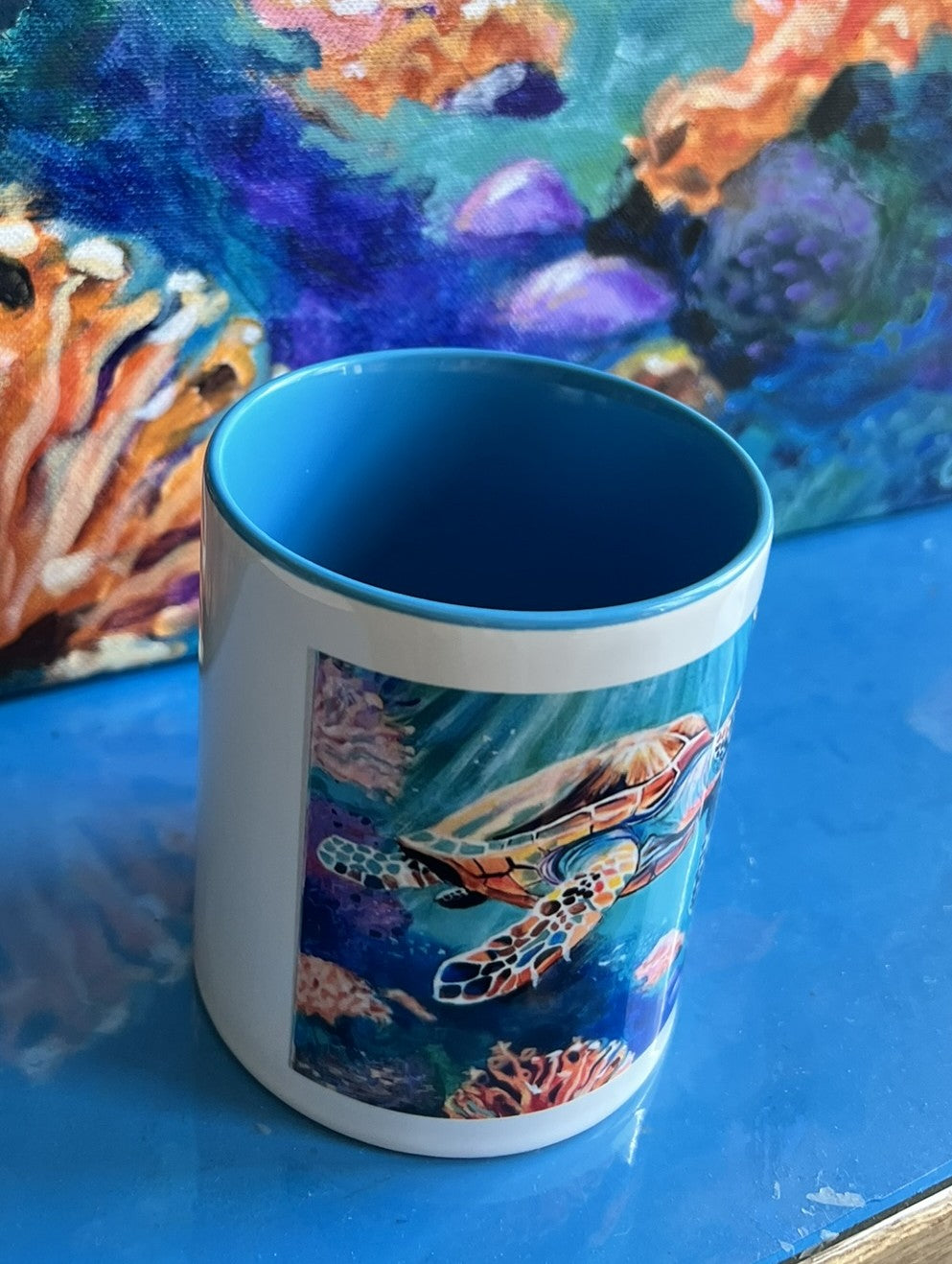 Mug with print of original painting: Ocean Life is Wonderful